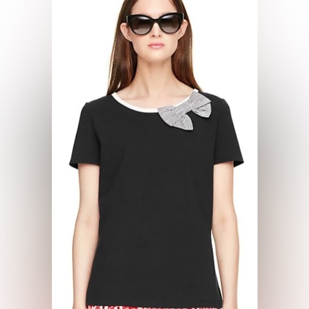 Kate Spade Broome Street Black White Bow Stretch T-Shirt - XS